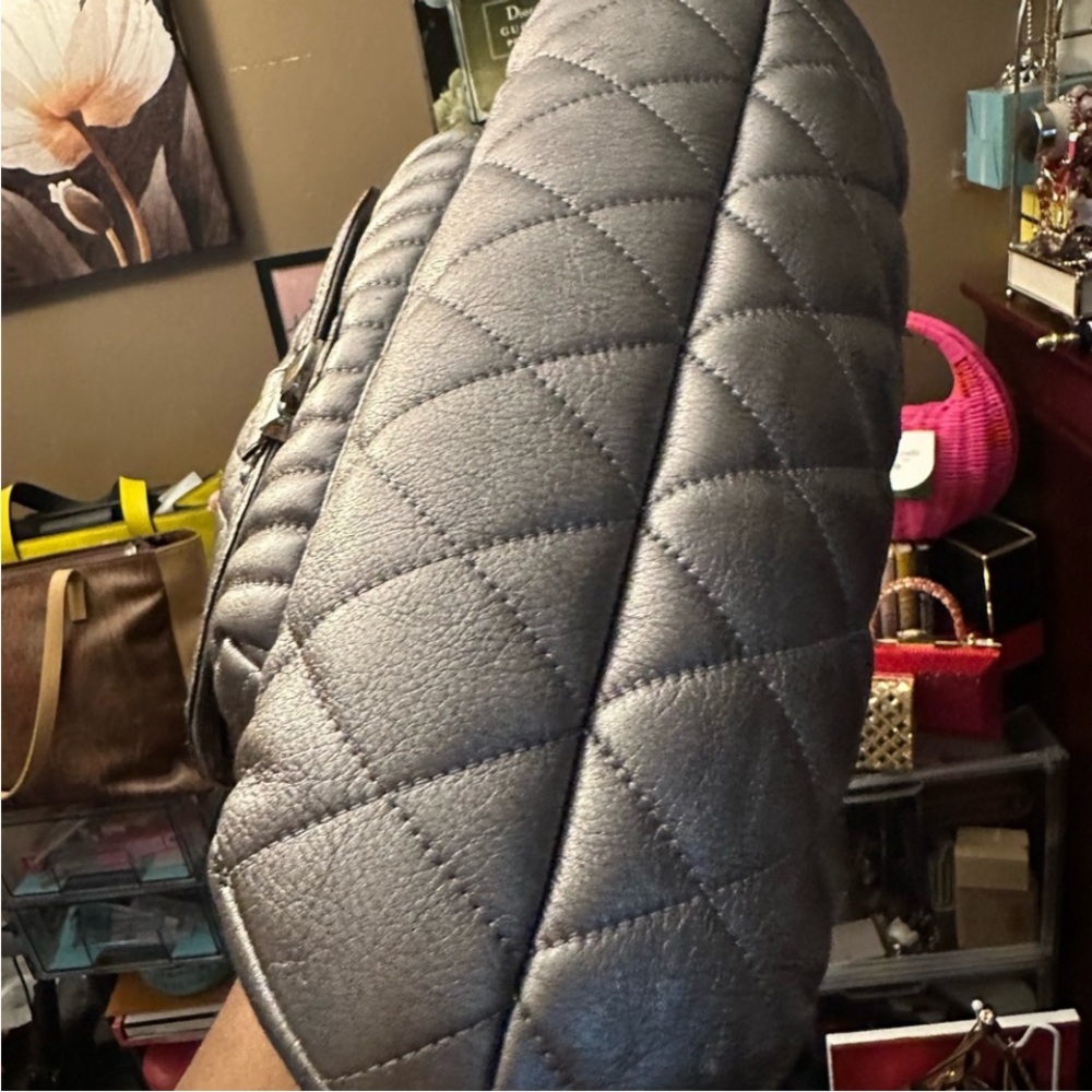 Coach Silver Platinum Quilted Leather Purse Shopper Tote Shoulder Bag EUC - Picture 9 of 15